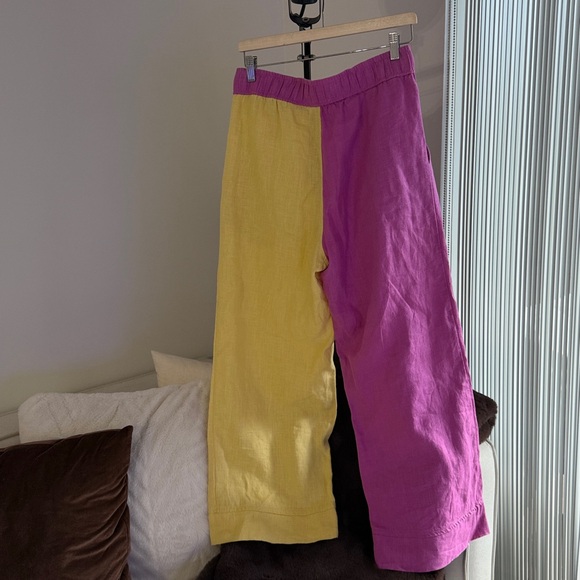 Back Beat Co. Pink and Yellow Flare Pants Linen - Picture 4 of 5
